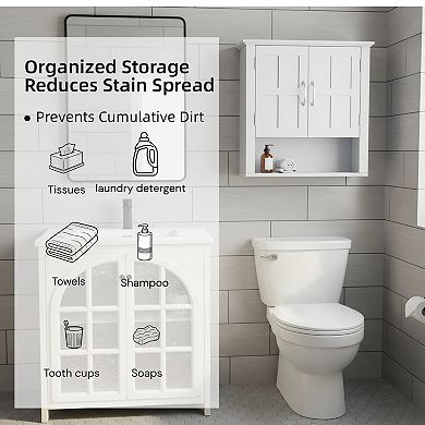 Heybly Wall Mounted Bathroom Storage Cabinet with Adjustable Shelves and Open Shelf, MDF
