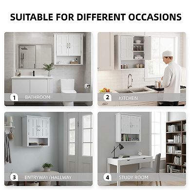 Heybly Wall Mounted Bathroom Storage Cabinet with Adjustable Shelves and Open Shelf, MDF