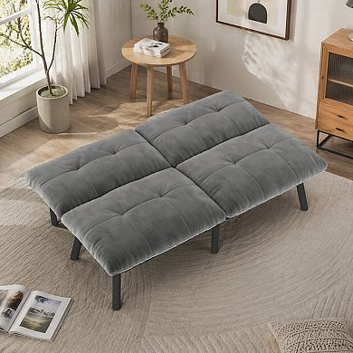 Heybly Convertible Folding Sofa Bed, Velvet Upholstered 2-Seater with Adjustable Backrest