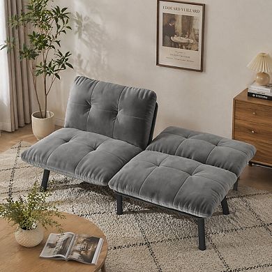 Heybly Convertible Folding Sofa Bed, Velvet Upholstered 2-Seater with Adjustable Backrest