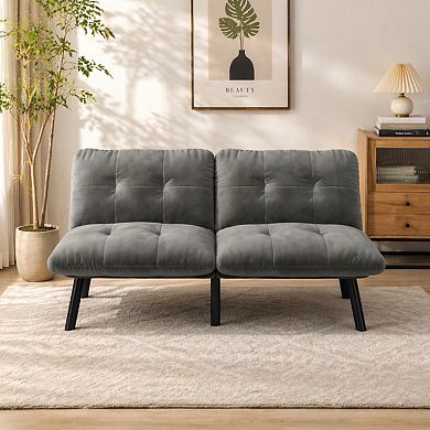 Heybly Convertible Folding Sofa Bed, Velvet Upholstered 2-Seater with Adjustable Backrest