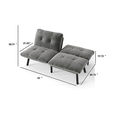 Heybly Convertible Folding Sofa Bed, Velvet Upholstered 2-Seater with Adjustable Backrest