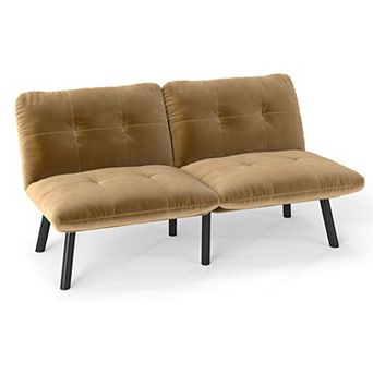 Heybly Convertible Folding Sofa Bed, Velvet Upholstered 2-Seater with Adjustable Backrest