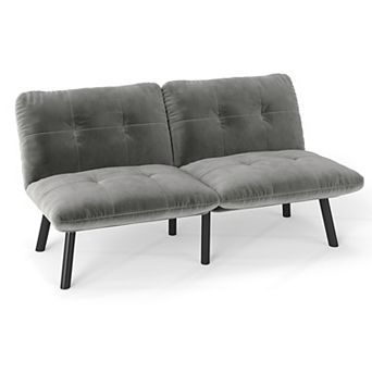 Heybly Convertible Folding Sofa Bed, Velvet Upholstered 2-Seater with Adjustable Backrest
