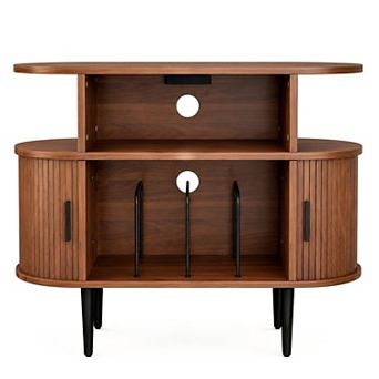 Lufeiya Record Player Stand with Charging Station and USB Ports, Vinyl Record Storage Cabinet