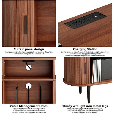 Lufeiya Record Player Stand with Charging Station and USB Ports, Vinyl Record Storage Cabinet