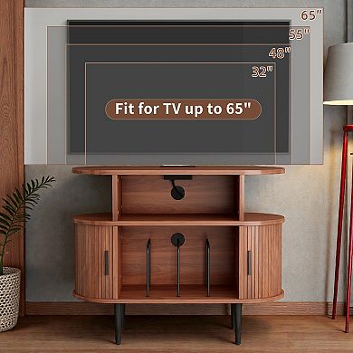 Lufeiya Record Player Stand with Charging Station and USB Ports, Vinyl Record Storage Cabinet