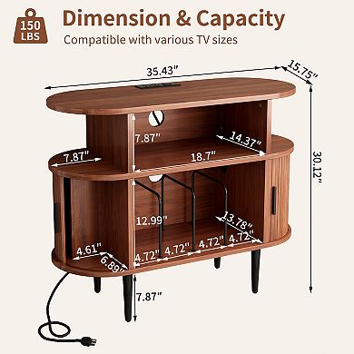 Lufeiya Record Player Stand with Charging Station and USB Ports, Vinyl Record Storage Cabinet