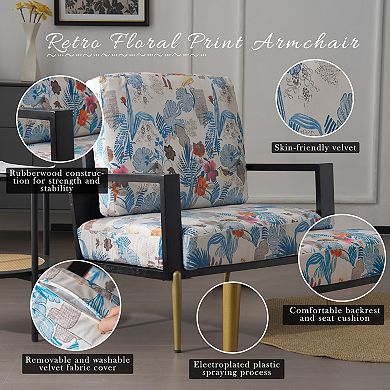 Heybly Upholstered Velvet Accent Chair with Solid Rubberwood Frame and Metal Legs