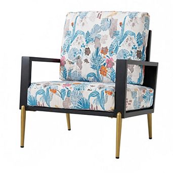 Heybly Upholstered Velvet Accent Chair with Solid Rubberwood Frame and Metal Legs