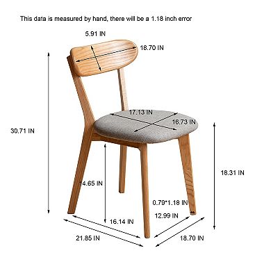 Heybly Set of 2 Dining Chairs, 100% Solid Oak Wood, Upholstered, Comfortable Design