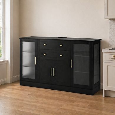 Lufeiya 58.3" Buffet Sideboard with 4 Doors & 2 Drawers, Power Outlet, Acrylic Panels