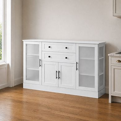 Lufeiya 58.3" Buffet Sideboard with 4 Doors & 2 Drawers, Power Outlet, Acrylic Panels