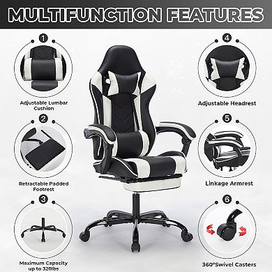 Lufeiya Ergonomic Gaming Chair with Footrest, Massage Lumbar Support, High-Back Computer Chair