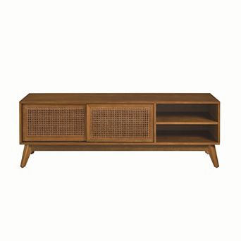 Lufeiya 59 Inch Rattan TV Stand with Sliding Doors, Media Console for TVs Up to 65 Inch