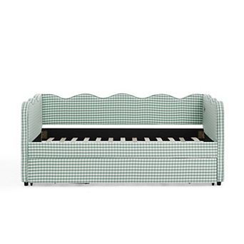 Lufeiya Daybed with Trundle, Twin Size Sofa Bed with USB Port, No Box Spring Needed, Linen Fabric
