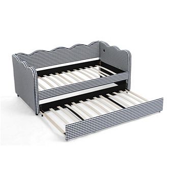 Lufeiya Daybed with Trundle, Twin Size Sofa Bed with USB Port, No Box Spring Needed, Linen Fabric