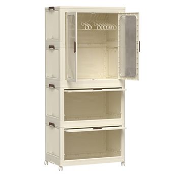 Lufeiya Portable Wardrobe Closet Organizer with Hanging Rod & 4 Storage Cubesand 10 pc hangers