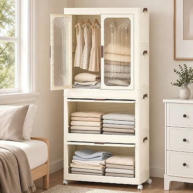 Lufeiya Portable Wardrobe Closet Organizer with Hanging Rod & 4 Storage Cubesand 10 pcs hangers