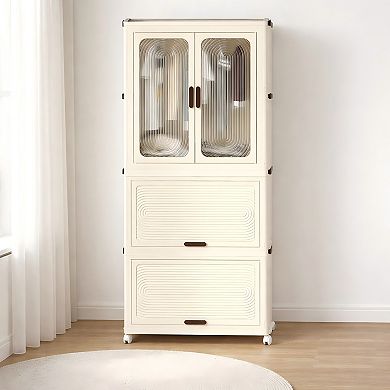 Lufeiya Portable Wardrobe Closet Organizer with Hanging Rod & 4 Storage Cubesand 10 pcs hangers