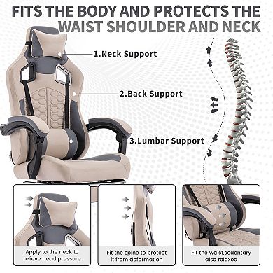 Heybly High Back Gaming Chair with Massage, Ergonomic PU Leather Office Chair with Headrest