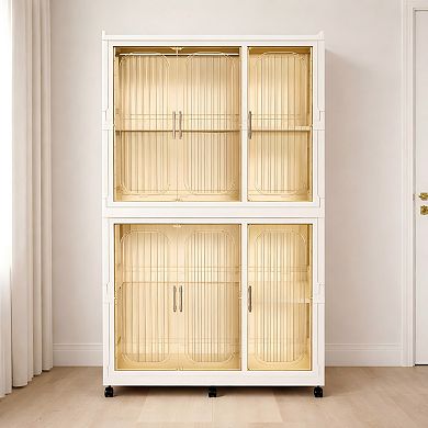 Lufeiya Portable Wardrobe Closet Organizer with 6 Magnetic Doors, 6 Cubes & 2 Hanging Rods