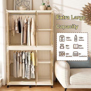 Lufeiya Portable Wardrobe Closet Organizer with 6 Magnetic Doors, 6 Cubes & 2 Hanging Rods