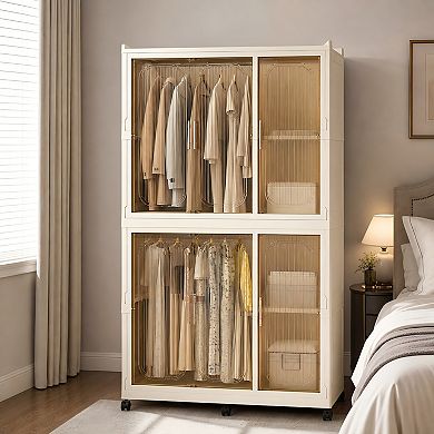 Lufeiya Portable Wardrobe Closet Organizer with 6 Magnetic Doors, 6 Cubes & 2 Hanging Rods