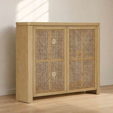 Lufeiya Rattan Sideboard Cabinet with Pop-Up Doors, Buffet Cabinet, Adjustable Feet
