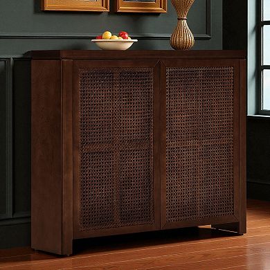 Lufeiya Rattan Sideboard Cabinet with Pop-Up Doors, Buffet Cabinet, Adjustable Feet