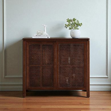 Lufeiya Rattan Sideboard Cabinet with Pop-Up Doors, Buffet Cabinet, Adjustable Feet