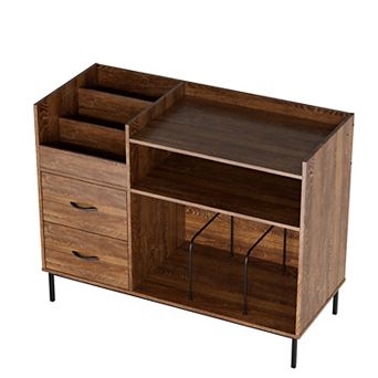 Lufeiya Record Player Stand with Storage for 500+ Albums, Audio Console with Shelves & Drawers