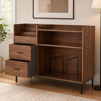 Lufeiya Record Player Stand with Storage for 500+ Albums, Audio Console with Shelves & Drawers