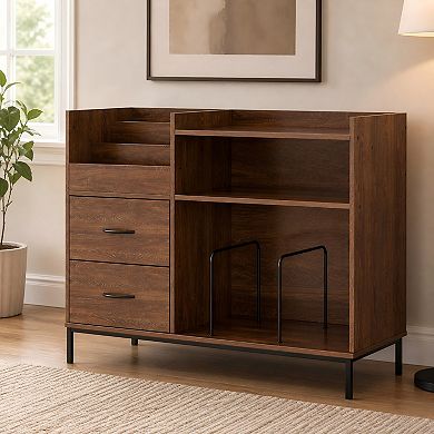 Lufeiya Record Player Stand with Storage for 500+ Albums, Audio Console with Shelves & Drawers