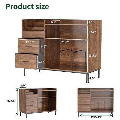 Lufeiya Record Player Stand with Storage for 500+ Albums, Audio Console with Shelves & Drawers