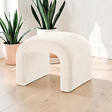 Heybly Set of 3 U-Shaped Teddy Ottoman Bench Set, 44 Inch Entryway Bench with 2 Small Footstools