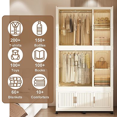Lufeiya Wardrobe Closet Storage Organizer, 9 Magnetic Doors, 9 Cubes, 2 Hanging Rods