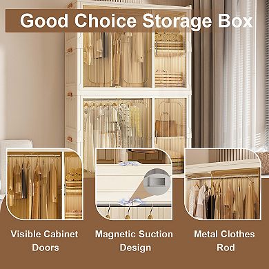 Lufeiya Wardrobe Closet Storage Organizer, 9 Magnetic Doors, 9 Cubes, 2 Hanging Rods