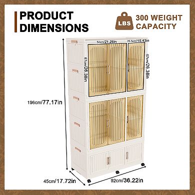 Lufeiya Wardrobe Closet Storage Organizer, 9 Magnetic Doors, 9 Cubes, 2 Hanging Rods