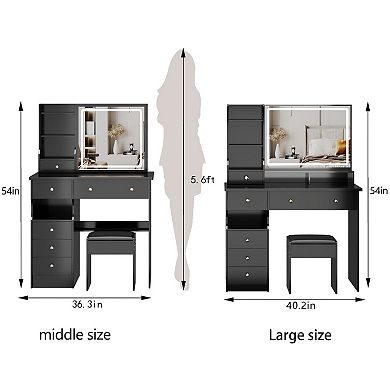 Lufeiya Modern 40 Inch Vanity Desk with LED Mirror and Stool Large Makeup Table with Drawers