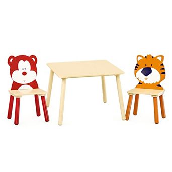 Lufeiya Kids Table and 2 Chairs Set, 3 pc Toddler Wooden Activity Play Table Set, Easy Assembly