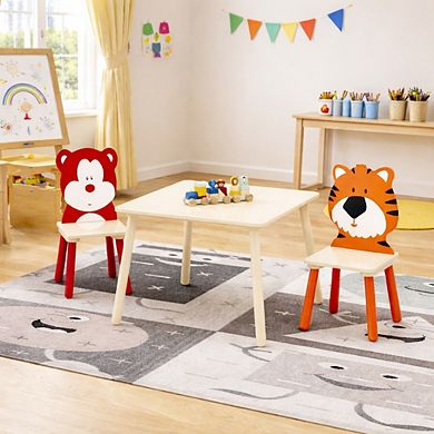 Lufeiya Kids Table and 2 Chairs Set, 3-Piece Toddler Wooden Activity Play Table Set, Easy Assembly