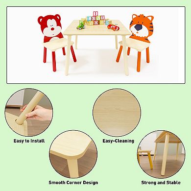 Lufeiya Kids Table and 2 Chairs Set, 3-Piece Toddler Wooden Activity Play Table Set, Easy Assembly