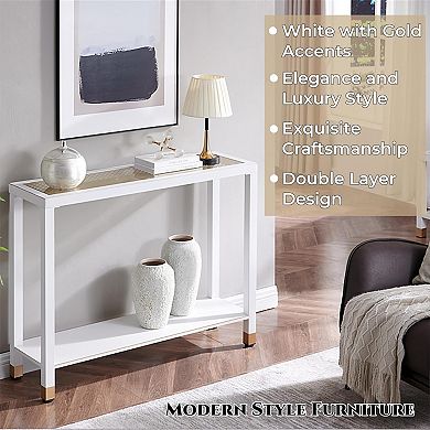 Heybly Glass Entryway Console Table with 2-Tier Storage, Narrow Sofa Table for Entryway, Hallway