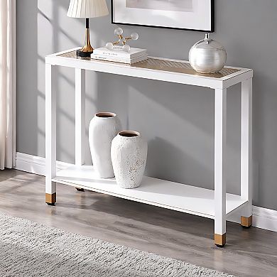 Heybly Glass Entryway Console Table with 2-Tier Storage, Narrow Sofa Table for Entryway, Hallway