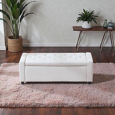 Lufeiya 48 Inch Storage Ottoman Bench with Arms, Faux Linen Upholstered Entryway Bench