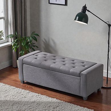 Lufeiya 48 Inch Storage Ottoman Bench with Arms, Faux Linen Upholstered Entryway Bench