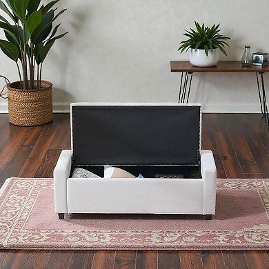Lufeiya 48 Inch Storage Ottoman Bench with Arms, Faux Linen Upholstered Entryway Bench