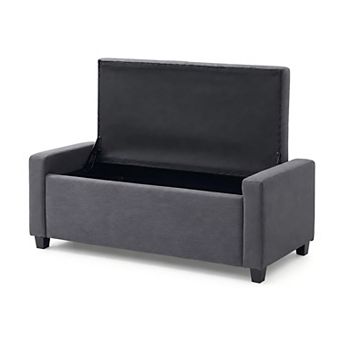 Lufeiya 48 Inch Storage Ottoman Bench with Arms, Faux Linen Upholstered Entryway Bench