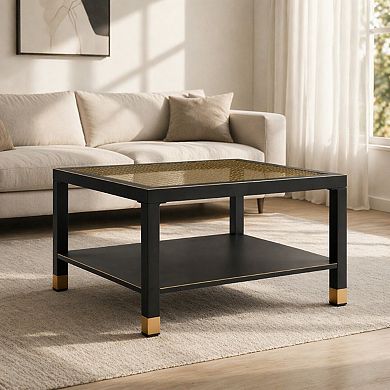Heybly Square 27.6" Coffee Table, Steel Frame & Gold Mesh Glass Top